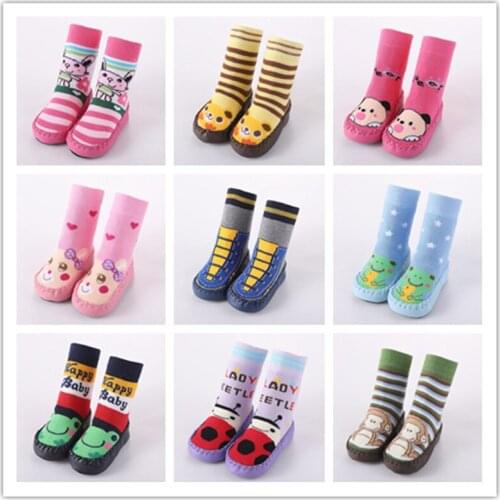 Cat Baby warm slip-resistant Faux Leather floor walking socks kids infant socks boys girls winter warmer unisex for children