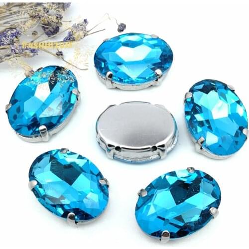 New! Turquoise Blue Crystal Glass Sew-on OVAL Rhinestones with Claw DIY Dresses and Clothes13*18 10*14 8*10 18*25 20*30 6*8
