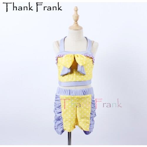 New 2 Pieces Set Jazz Costume Girls Kids Dots Contemporary Dance Costumes Women Adult Yellow Cute Rave Performance Dancewear