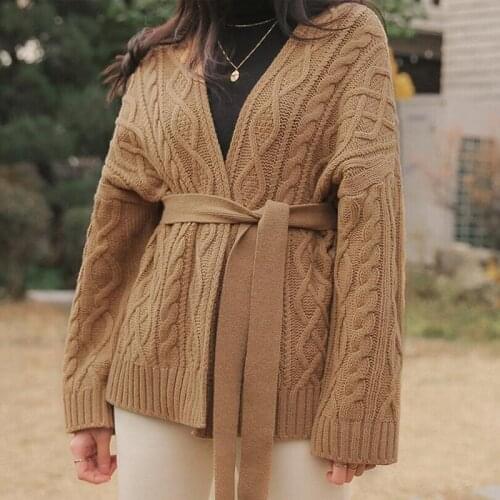 New Twisted Womens Sweaters Autumn Winter 2020 Cardigans Coat Sashes Lace Up Knitted Fashion Korean Style Loose Ladies Bow Tops