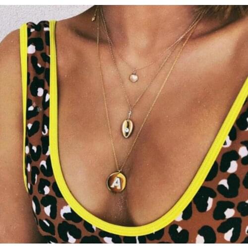 New Fashion Personality Necklace Shell Alloy A Word Crystal Necklace Women Three Layer Jewelry Statement Necklace Wholesale