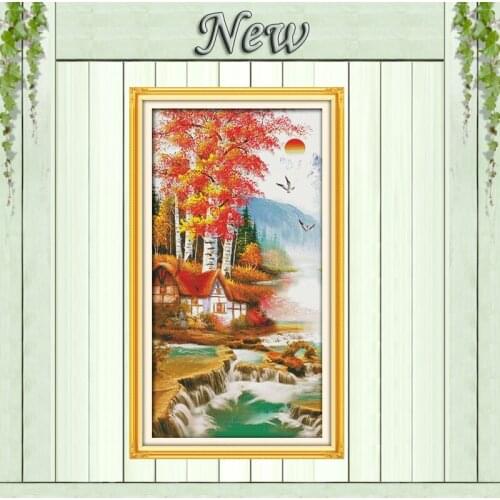 Rising Sun scenery house diy painting counted print on canvas DMC 14CT 11CT chinese Cross Stitch Needlework Sets Embroidery kits