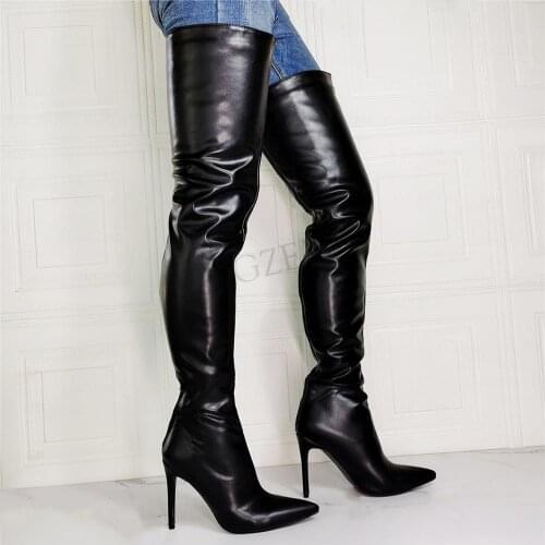 BERZIMER Women Thigh High Boots Back Zip Up Stiltteo High Heels Over Knee Boots Ladies Party Shoes Woman Big Size 44 45 46 47