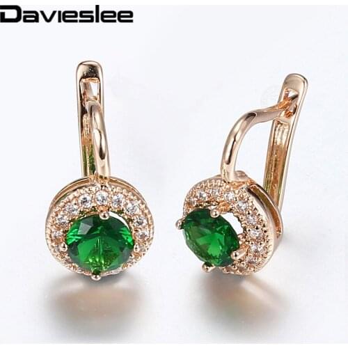 Womens Stud Earrings Wedding Paryt Jewelry Gifts 585 Rose Gold Earrings for Women Green Clear Cubic Zircon Round Shaped LGE278
