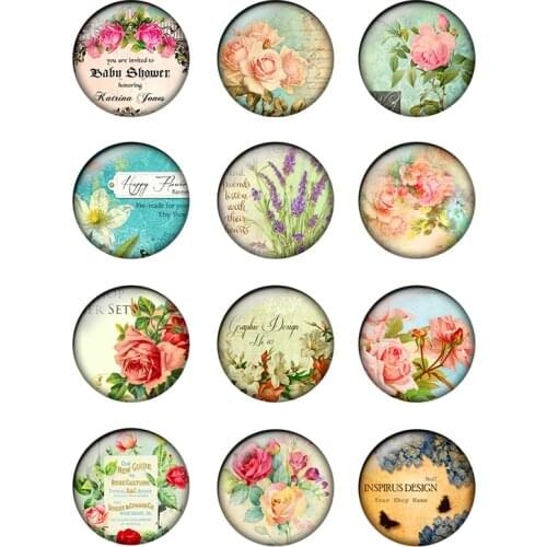 24pcs/lot Flower Birds Butterfly Pattern Glass Cabochons 10mm 12mm 25mm Glass Dome for DIY Jewelry Making Earrings Findings T148