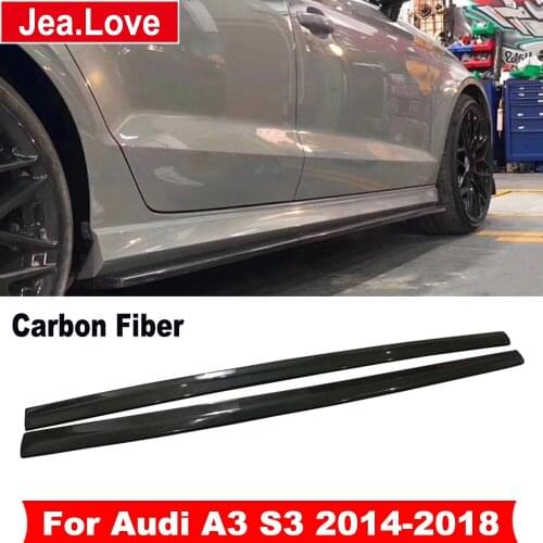 Real Carbon Fiber RS3 Style Car Side Skirts Door Aprons Body Kits Bumper Protector For Audi A3 S3 2014-2018 Car Styling