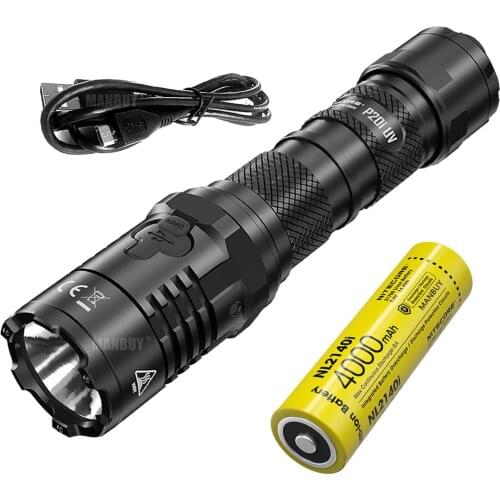 2021 NITECORE P20iUV Tactical USB-C Rechargeable Flashlight 4000mAh 21700 Battery 4xUV LED+1800 Lumens LED Outdoor Hunting Torch