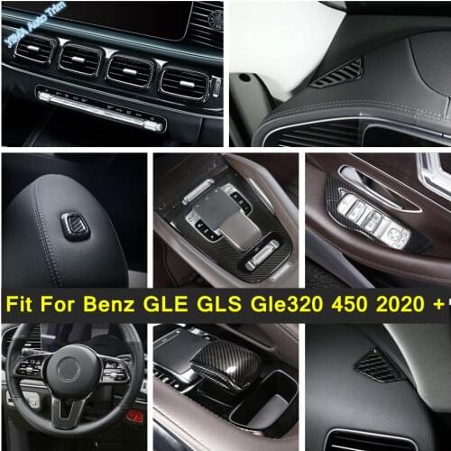 Car Carbon Fiber Texture Interior For Mercedes-Benz GLE GLS Gle320 450 2020 2021 Glass Lift Button / AC Vent Outlet Cover Trim