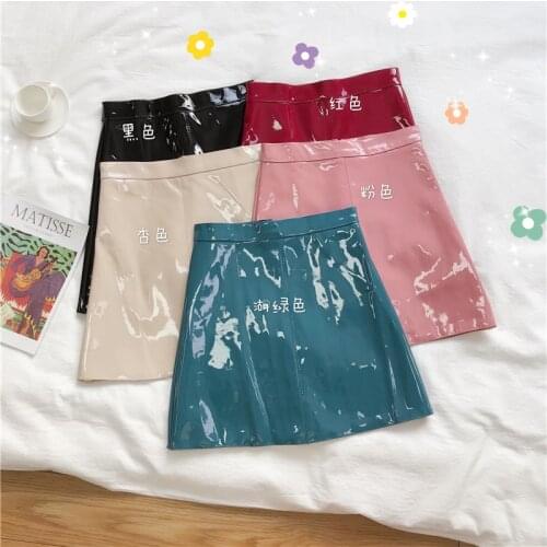 PU teenage girls black skirt faux leather 2019 autumn summer kids children clothing bright leather A word skirt high waist skirt