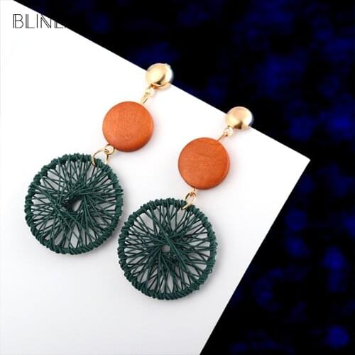 BLINLA 2019 Fashion Vintage Simple Wooden Big Round Drop Earrings for Women Long Hollow Mesh Pendant Earring Statement Jewelry