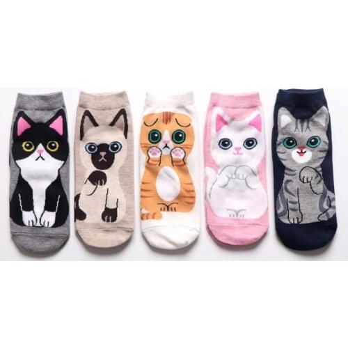 Womens Animal Cartoon Ankle Socks Kawaii Cat Dog Socks Korean Fashion Girl Socks Spring