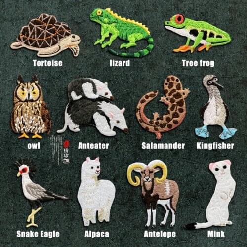 20pcs/lot Embroidery Patch Owl Lizard Whale Chameleon Tortoise Animal Clothing Decoration Sewing Accessories Diy Gift Applique