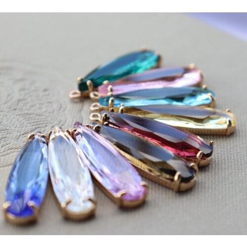 2021 New True Gold Plated 30MM Crystal Long Water Drop Earring Pendant Necklace Charms DIY Earrings Jewelry Making Accessory