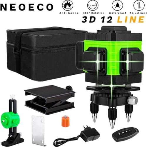 12 Lines 3D Green Laser Level Horizontal And Vertical 360 Green Beam Cross Lines With Auto Self-Leveling, Indoors and Outdoors