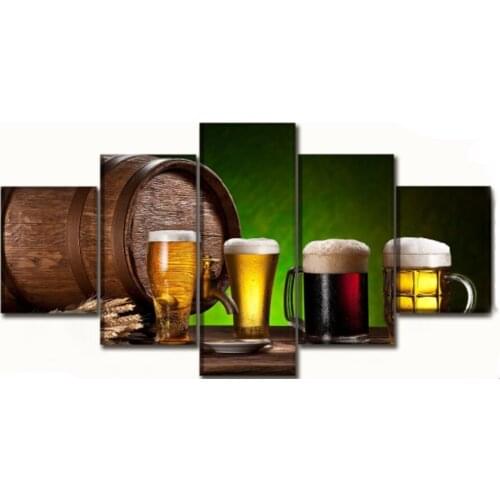5 Pieces of Beer Art Landscape Picture Frame Frame Canvas High Definition Printing Poster Home Decoration Wall Art