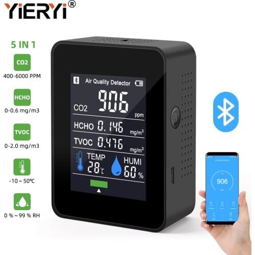 5 In 1 Air Quality Detector CO2 Gas Detector HCH TVOC Analyzers Temperature Humidity Monitor Wireless Connection APP Monitoring