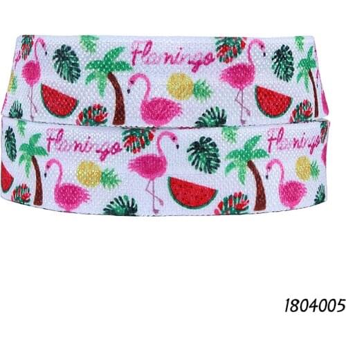 50 yards/lot) Flora Ribbons summer holiday foe ribbon, 5/8" watermelon and flamingo patterns fold over elastic