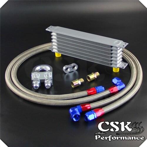 7 Row AN10 Universal Trust Oil Cooler + 3/4*16 & M20*1.5 Filter Adapter Hose Kit