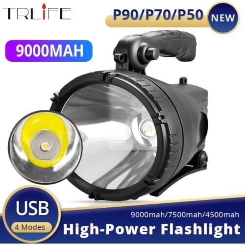 9000mAH/7500mAh/4500mAh Bright Powerful LED Flashlight Waterproof Searchlight Outdoor P90/P70 Power Bank USB Rechargeable Torch