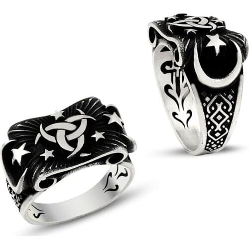 Templar-i Mahsusa the Moon the stars Model 925 Sterling Silver Ring