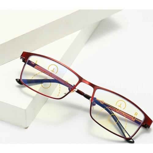 Anti Blue Light Alloy Frame Reading Glasses Women &Men Progressive Multifocal Glasses Diopter +1.0+1.5to+3.5