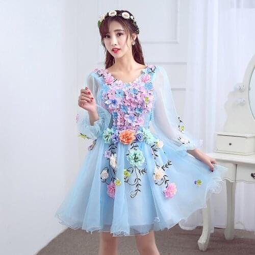 Quinceanera Dress Performance Full Sleeve Ball Gown Sweet Floral Print Party Prom Quinceanera Dresses Formal Robe De Soiree