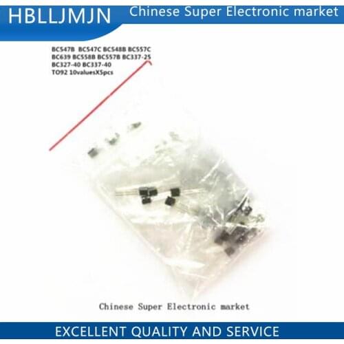 BC547B BC548B BC557C BC639 BC558B BC337-25 BC327-40 TO92 10ValuesX5PCS=50PCS ,Transistor Assorted Kit