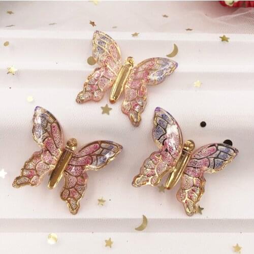 Shiny Colorful Butterfly Flat Back Rhinestone Appliques 50pcs DIY 1 Hole Bead Wedding Decoration Home Craft Christmas Gift W914