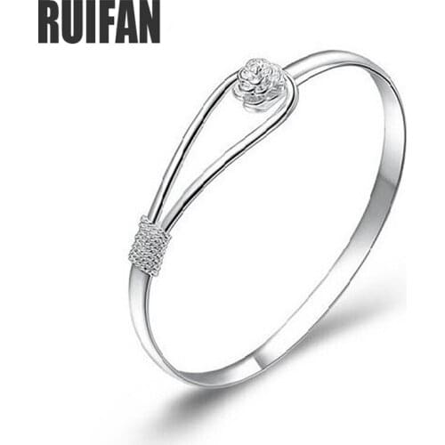 Ruifan Hot Sale White Gold Color Cuff Bangle Bracelets Fashionable Flower Pattern Chain Bracelet Gift for Woman Jewelry YBR134