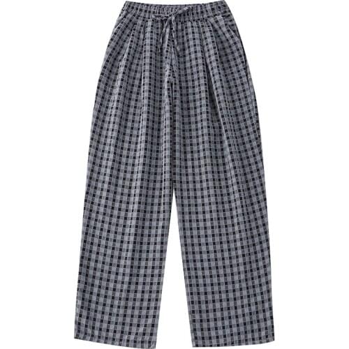 Retro Fashion Plaid Print Wide-leg Pants Autumn New Womens Trousers High-quality Cotton Suitable For Teenage Girls Pants