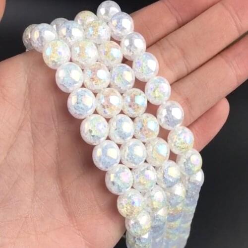 Natural White Snow Cracked Crystal Stone Beads Round Loose Beads For Jewelry Making DIY Bracelet Necklace 15inches 4/6/8/10/12m