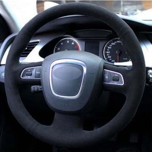 Black Genuine Leather Suede Car Steering Wheel Cover For Audi A3 (8P) 2008-2013 A4 (B8) 2008-2010 A5 2008-2010 A6 (C6) 2007-2011