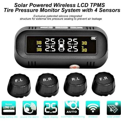 Tyre Pressure Sensor With 4 External Sensors Temperature Warning Fuel Save Tire Pressure Monitoring System Solar LED Wireless