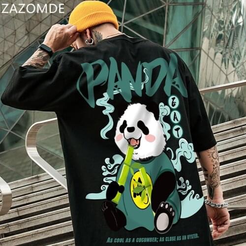 ZAZOMDE 2021 Hip Hop Tees T-Shirt Chinese Style Panda Harajuku Loose Men T Shirt Casual Summer New Oversized Male Punk Clothes
