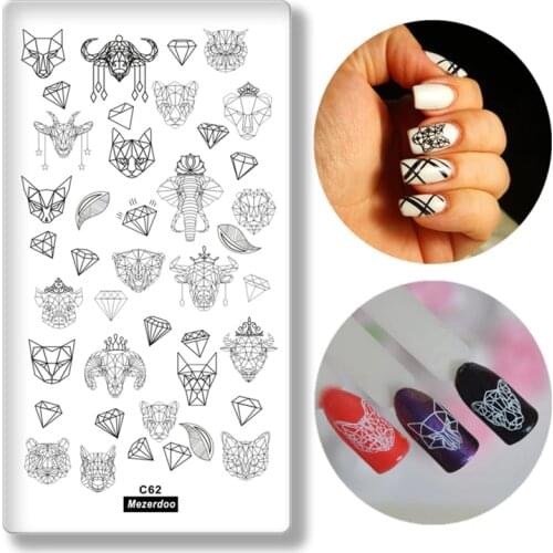 Creative Geometry Animal Head Nail Stamping Template Negative Space Puzzle Tiger Cat Pig Stamp Nail Manicure Nail Art Tools