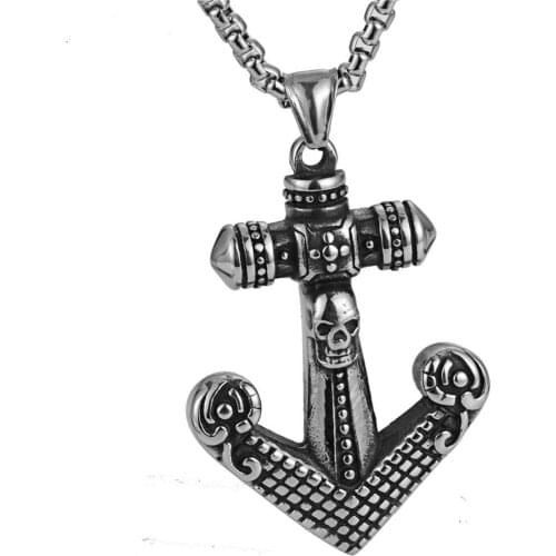 Hot punk jewelry new gold skull titanium steel anchor pendant