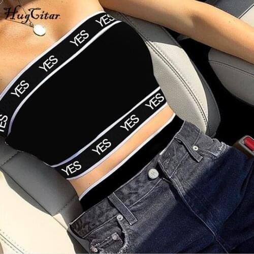Hugcitar letters print patchwork sexy tank tops 2019 summer women fashion club streetwear female crop tops