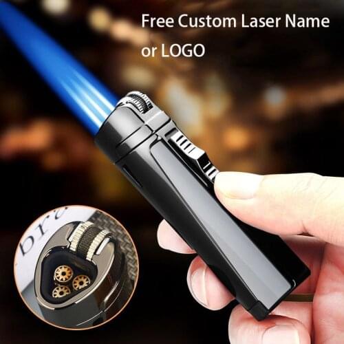 Metal Jet Butane Grinding Wheel Gas Lighter Three Torch Turbine Lighter Cigarette Accessories Cigar Smoking Lighter