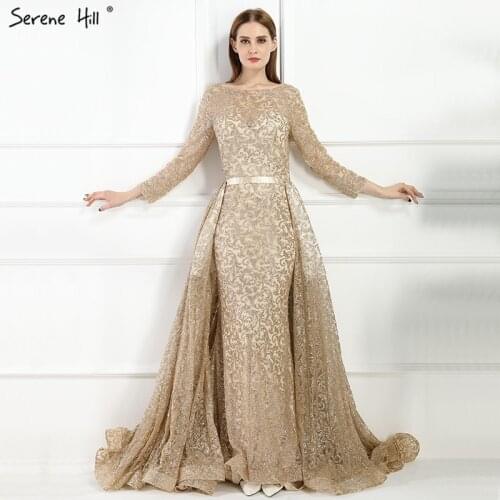 Fashion Mermaid Luxury Prom Dress Long Sleeves Gliter With Train Prom Gowns 2020 Serene Hill DLA6112
