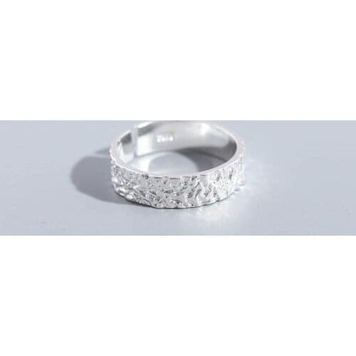 Real 925 Sterling Silver Fashion Geometric Tree Texture Adjustable Ring Fine Jewelry For Women Party Gift