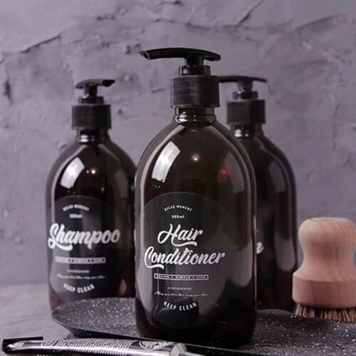 500ml Nordic Soap Bottle PET Brown Bathroom Shower Dispenser Wash Press Conditioner Bottles Shampoo Gel Hair Refillable Lot G9V4