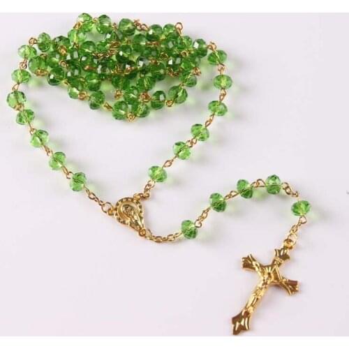 Necklace Religious Christian Ornaments Cross high quality crystal beads Rosary green color