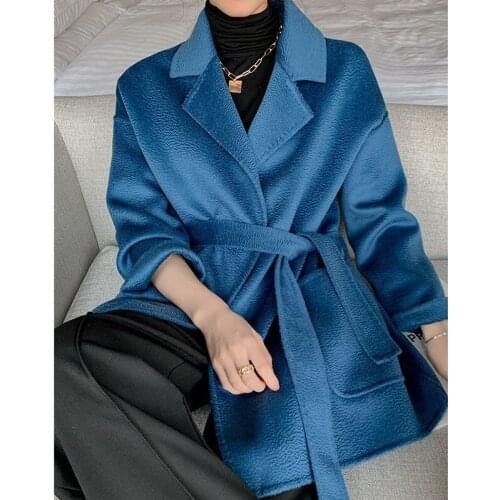Autumn winter New water ripple double-faced cashmere ladies thickening long lace woolen coat plus Size
