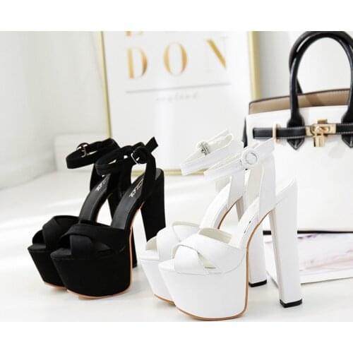 17cm thick heel sexy ladies high heel sandals concise elegant high heels Europe and America sweet wild white womens shoes