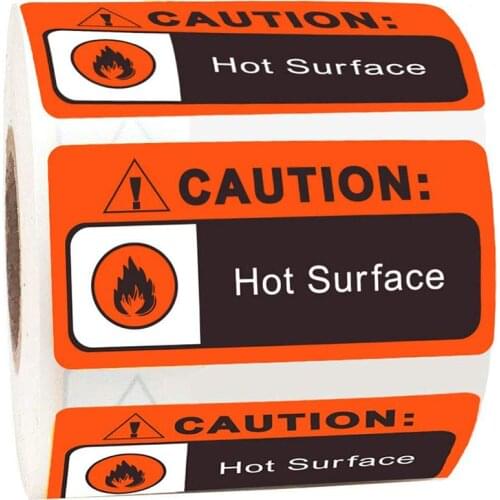 Warning Hot Surface Labels - Waterproof Caution Hot Surface Warning Stickers 1 x 2 Inch 500 Adhesive Stickers