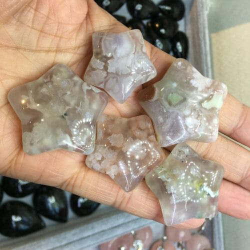 Natural sakura agate crystal hand-polished star reiki healing decoration
