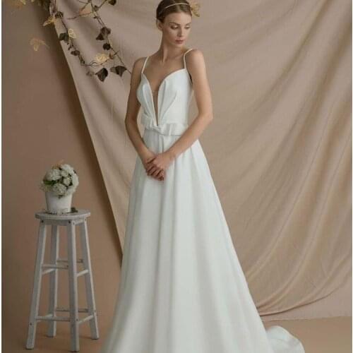 Simple Chiffon A Line Wedding Dress V Neck Spaghetti Sexy Backless With Sashes Bridal Gown Custom Made Elegant Robe De Mariee