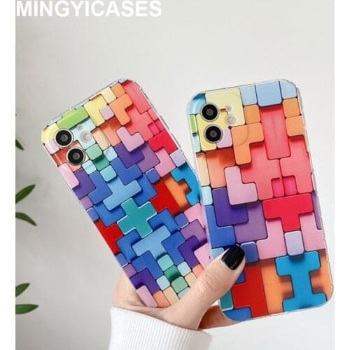 Shockproof Phone Bag for Iphone 12 11 Pro Max Mini Case Soft TPU Color Blocks Pattern Case for Iphone 7 8 Plus Xr Xs Max X Cover