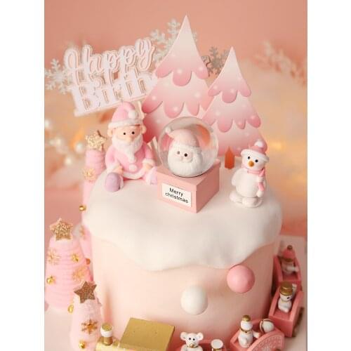 Christmas Ornaments Party Cake Topper Decoration Felt Christmas Tree Crystal Ball Ornaments Net Red Wooden Train Dessert Baking