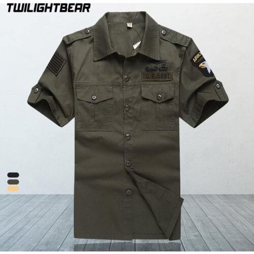 Military Mens Shirt Short Sleeve Blouse Summer High Quality Pure Cotton Embroidery Army Polit Shirts Men Brand Clothing AF201